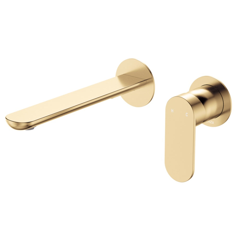 Fienza Empire Slim Basin/Bath Wall Mixer Set Round Plates 200mm Outlet Lead Free Urban Brass 234104UB-200-LF