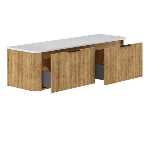 Fienza Minka 1500 Curved Wall Hung Cabinet Only 2 Drawers 1490x460x400mm Scandi Oak (Cabinet Only) 150US-C