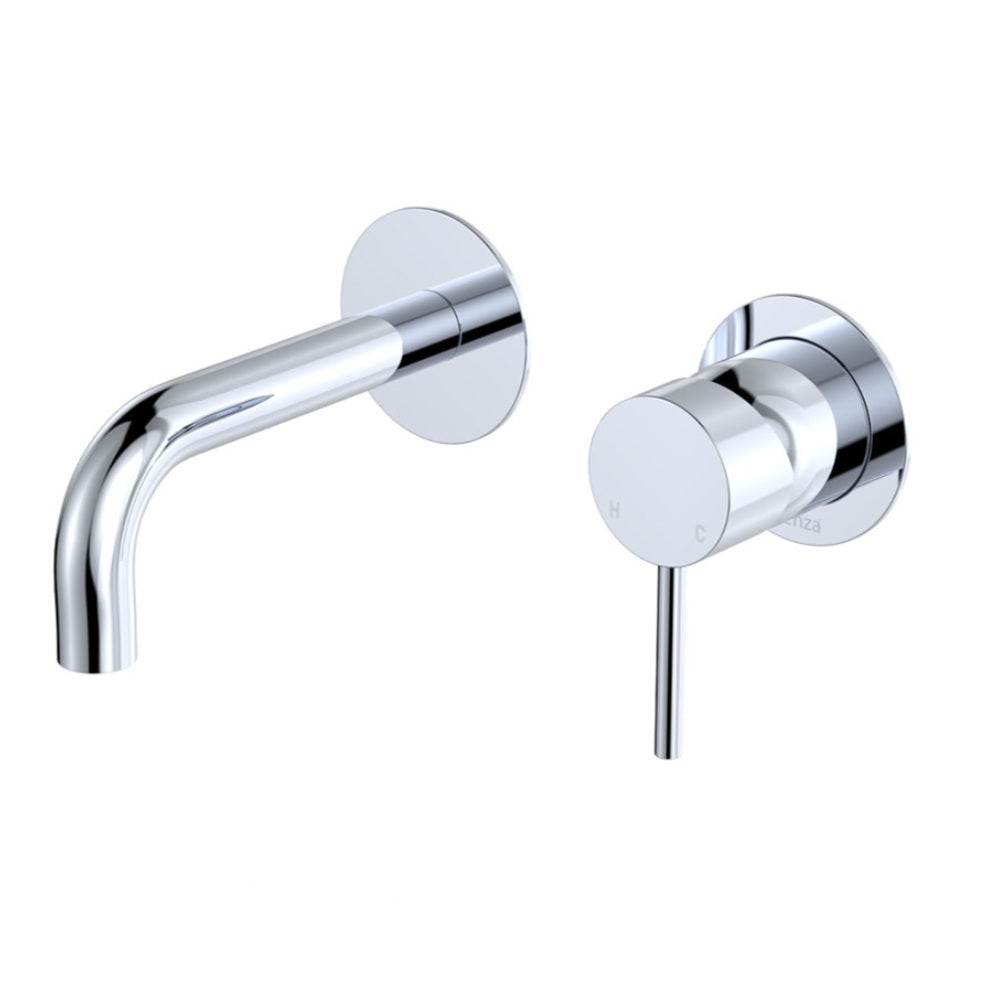 Fienza Kaya Basin/Bath Wall Mixer 130mm Outlet Set Dress Kit Round Plates Lead Free Chrome D228104-130-LF