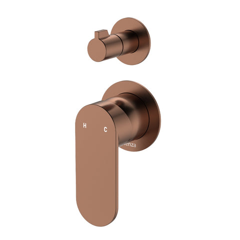 Fienza Empire Slim Wall Diverter Mixer Small Round Plates Vertical Lead Free Brushed Copper 234102CO-4-LF