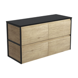 Fienza Amato 1200 Wall Hung Cabinet 1193x460x650mm (Matte Black Frames) Scandi Oak (Cabinet Only) 120BSF