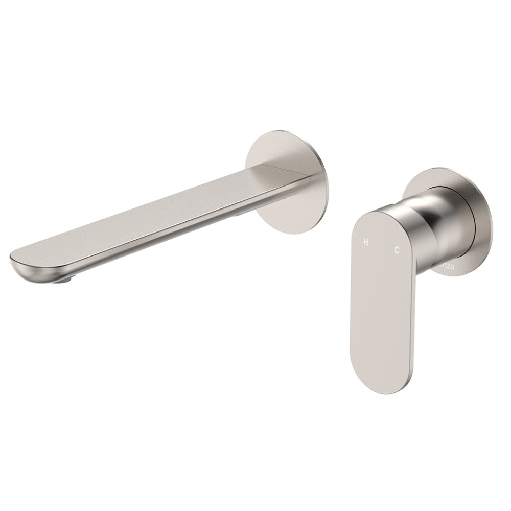 Fienza Empire Slim Basin/Bath Wall Mixer Set Round Plates 200mm Outlet Lead Free Brushed Nickel 234104BN-200-LF