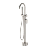 Fienza Empire Slim Floor Mounted Bath Mixer w/ Hand Shower Brushed Nickel 234113BN