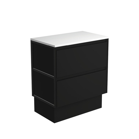 Fienza Amato 750 On Kickboard Cabinet 743x460x850mm (Matte Black Frames) Satin Black (Cabinet Only) 75BBFK