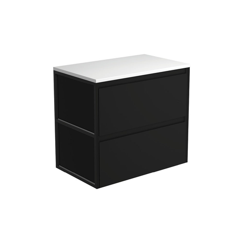 Fienza Amato 750 Wall Hung Cabinet 743x460x650mm (Matte Black Frames) Satin Black (Cabinet Only) 75BBF