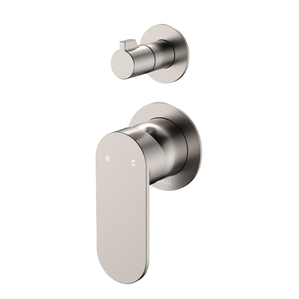 Fienza Empire Slim Wall Diverter Mixer Small Round Plates Vertical Lead Free Brushed Nickel 234102BN-4-LF