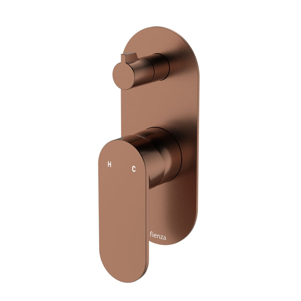 Fienza Empire Slim Wall Diverter Mixer Large Oval Plate Vertical Lead Free Brushed Copper 234102CO-LF