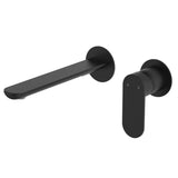 Fienza Empire Slim Basin/Bath Wall Mixer Set Round Plates 200mm Outlet Lead Free Matte Black 234104B-200-LF