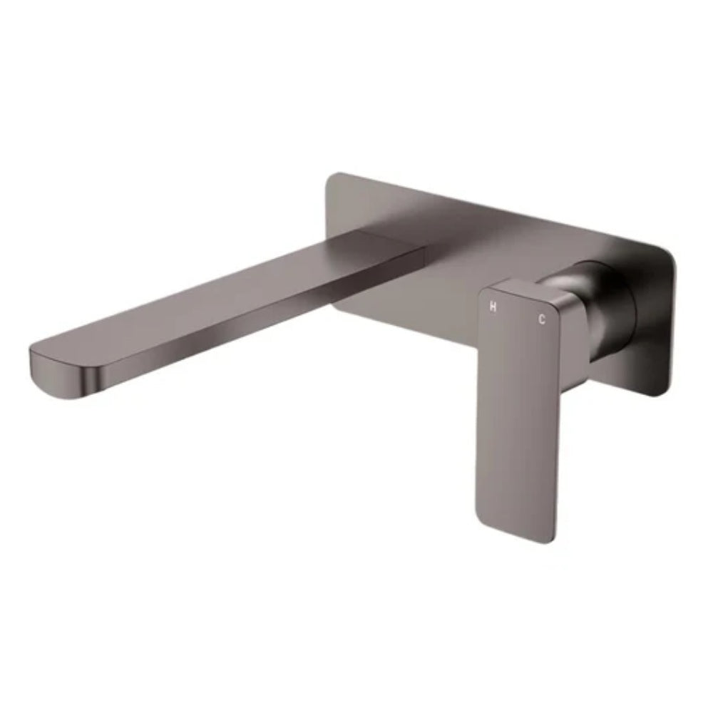 Fienza Tono Basin/Bath Wall Mixer Set Dress Kit Large Rectangular Plate 200mm Outlet Lead Free Gunmetal D233106GM-200-LF