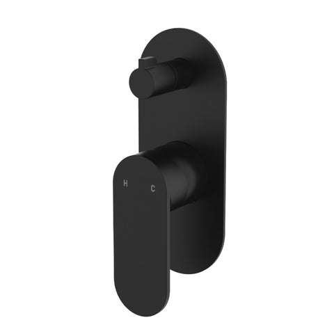 Fienza Empire Slim Wall Diverter Mixer Large Oval Plate Vertical Matte Black 234102B-LF