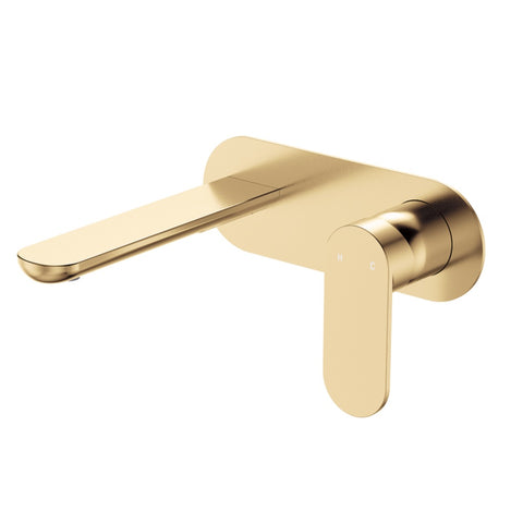 Fienza Empire Slim Basin/Bath Wall Mixer Set Oval Plate 160mm Outlet Lead Free Urban Brass 234106UB-LF
