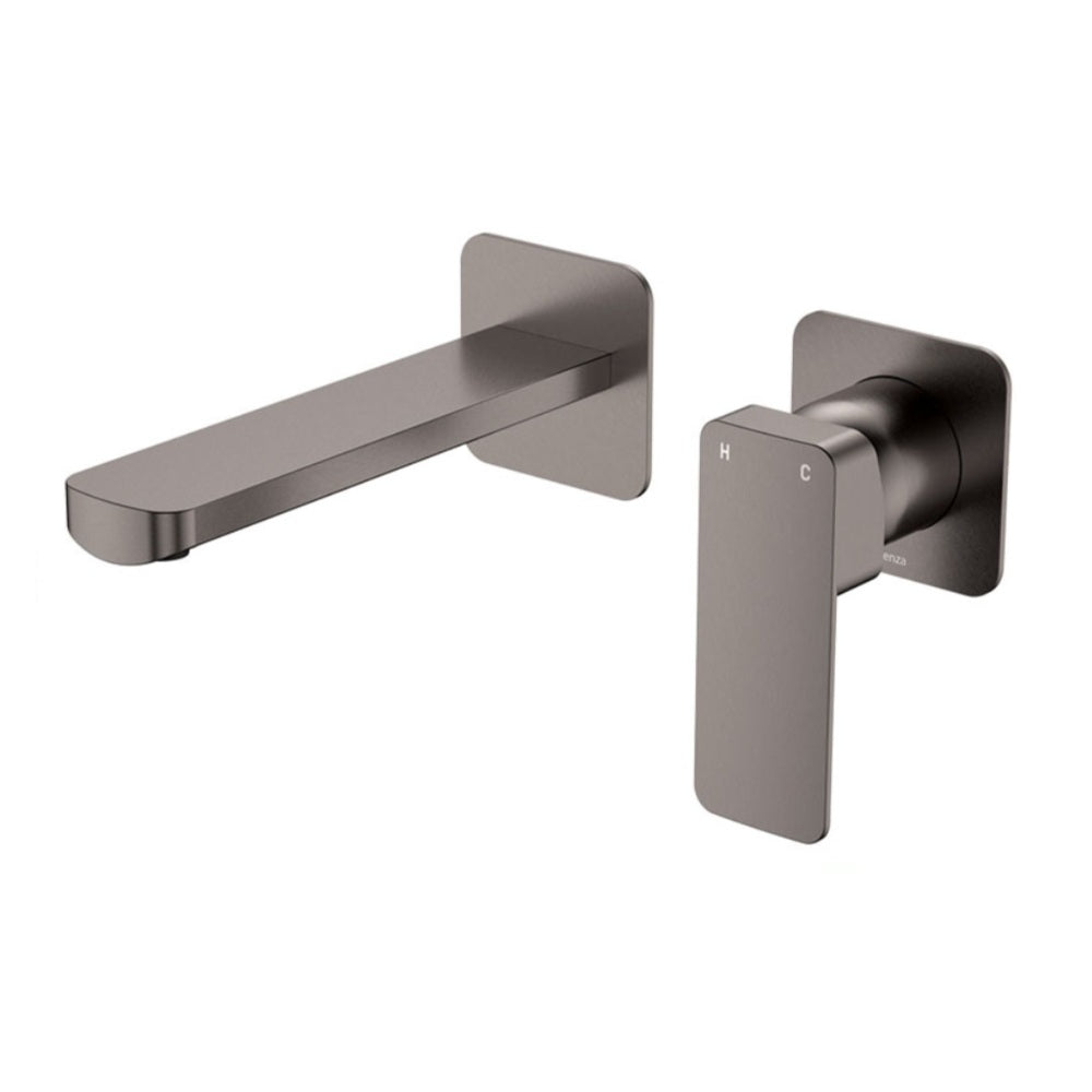 Fienza Tono Basin/Bath Wall Mixer Set Dress Kit Square Plates 160mm Outlet Lead Free Gunmetal D233104GM-LF