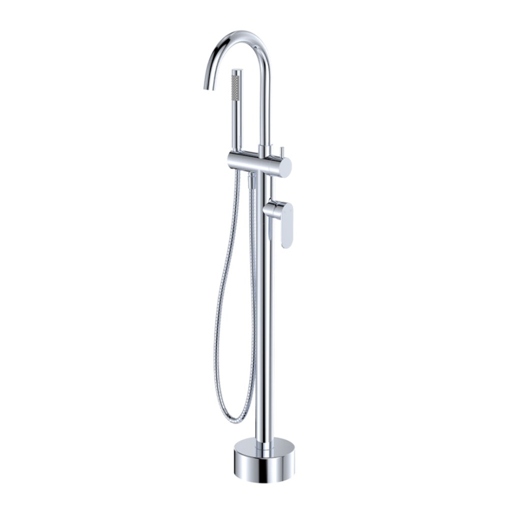 Fienza Empire Slim Floor Mounted Bath Mixer w/ Hand Shower Chrome 234113