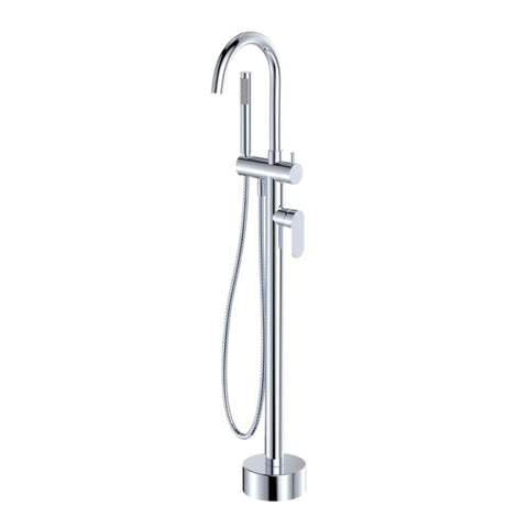 Fienza Empire Slim Floor Mounted Bath Mixer w/ Hand Shower Chrome 234113