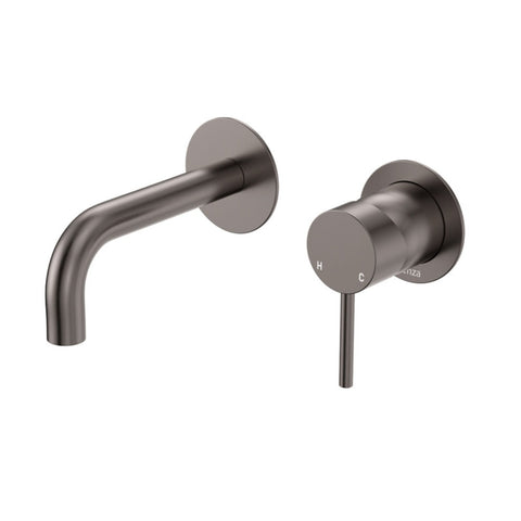 Fienza Kaya Basin/Bath Wall Mixer 130mm Outlet Set Dress Kit Round Plates Lead Free Gunmetal D228104GM-130-LF
