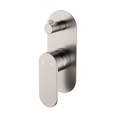 Fienza Empire Slim Wall Diverter Mixer Large Oval Plate Vertical Lead Free Brushed Nickel 234102BN-LF