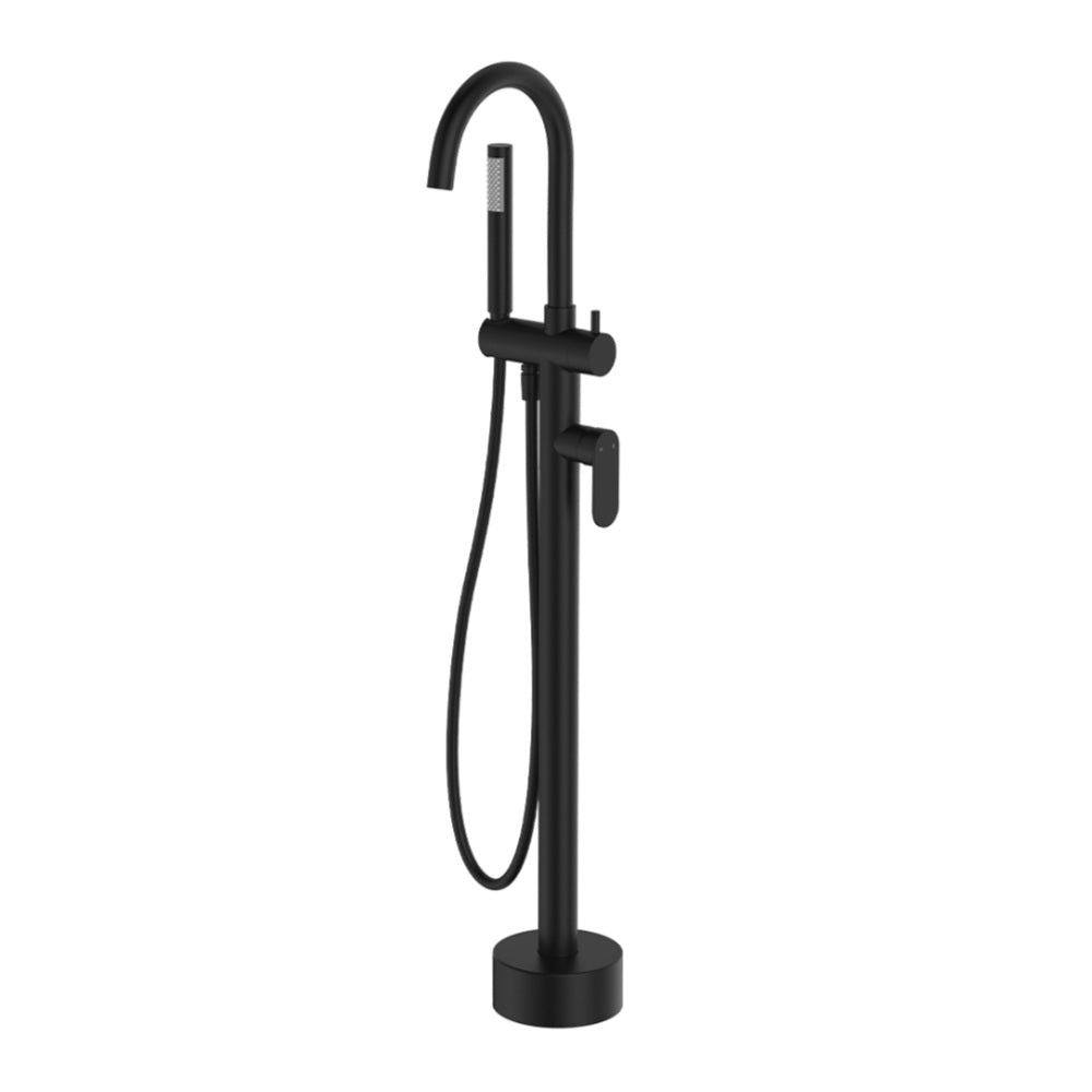 Fienza Empire Slim Floor Mounted Bath Mixer w/ Hand Shower Matte Black 234113B