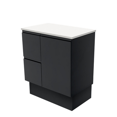 Fienza Fingerpull On Kickboard Cabinet Left Drawers 750mm Satin Black (Cabinet Only) 75ZBKL