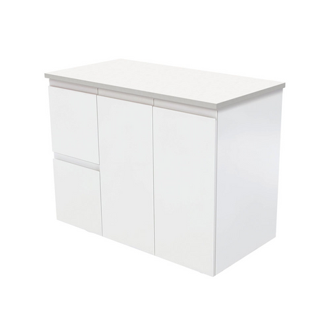 Fienza Fingerpull Wall Hung Cabinet Left Drawers 900mm Satin White (Cabinet Only) 90ZL