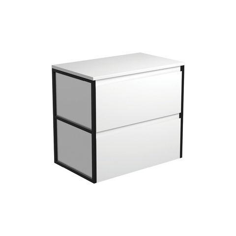 Fienza Amato 750 Wall Hung Cabinet Only 743x460x650mm (Matte Black Frames) Satin White (Cabinet Only) 75BWF