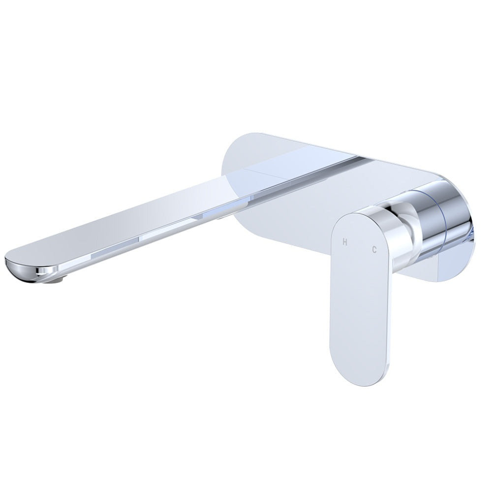 Fienza Empire Slim Basin/Bath Wall Mixer Set Oval Plate 200mm Outlet Lead Free Chrome 234106-200-LF