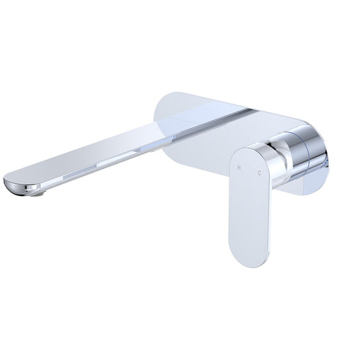 Fienza Empire Slim Basin/Bath Wall Mixer Set Oval Plate 200mm Outlet Lead Free Chrome 234106-200-LF