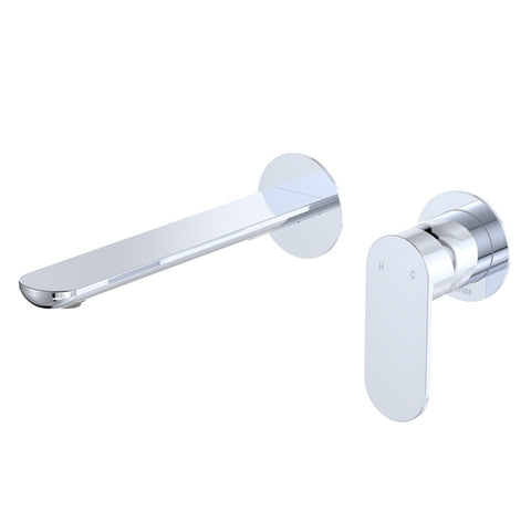Fienza Empire Slim Basin/Bath Wall Mixer Set Round Plates 200mm Outlet Lead Free Chrome 234104-200-LF