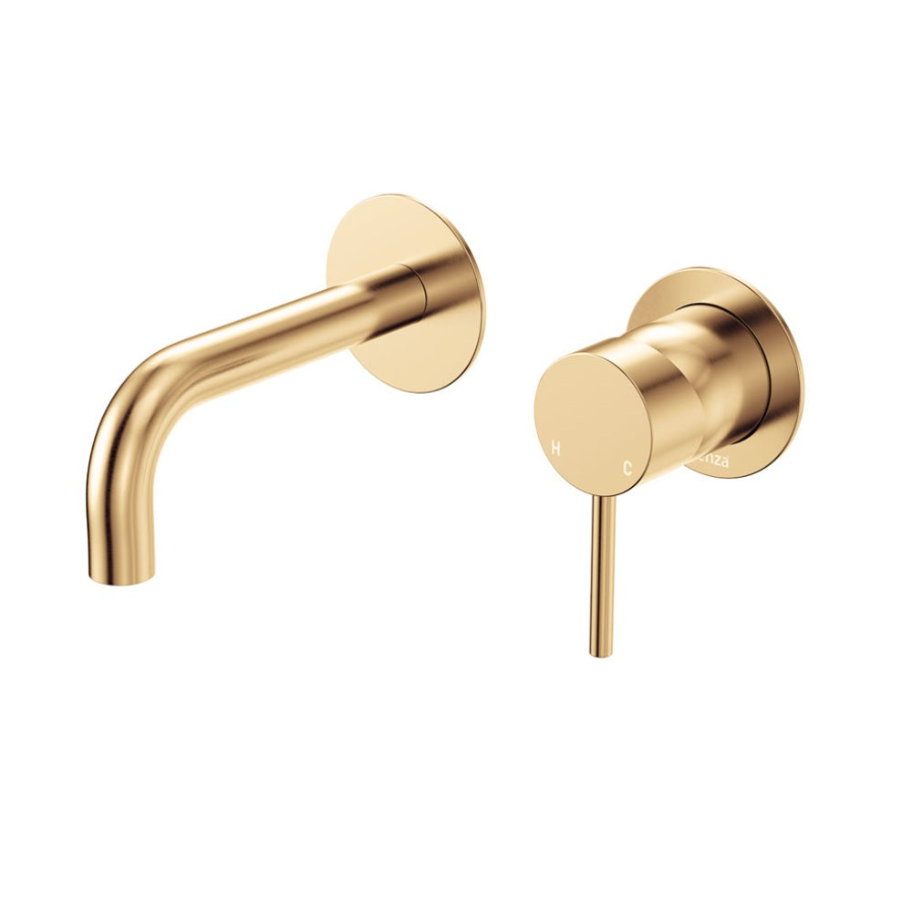 Fienza Kaya Basin/Bath Wall Mixer 130mm Outlet Set Dress Kit Round Plates Lead Free Urban Brass D228104UB-130-LF