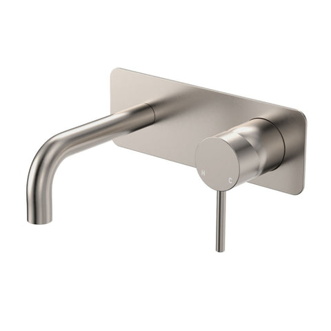 Fienza Kaya Basin/Bath Wall Mixer 130mm Outlet Set Dress Kit Rectangular Plt Lead Free Brushed Nickel D228106BN-130-LF