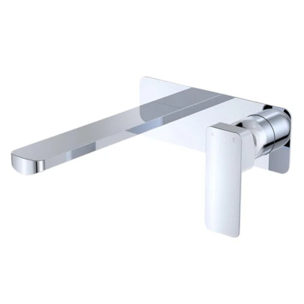 Fienza Tono Basin/Bath Wall Mixer Set Dress Kit Large Rectangular Plate 200mm Outlet Lead Free Chrome D233106-200-LF