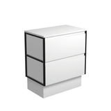 Fienza Amato 750 On Kickboard Cabinet 743x460x850mm (Matte Black Frames) Satin White (Cabinet Only) 75BWFK