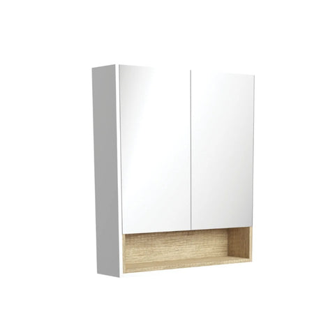 Fienza Universal Mirror Cabinet 750 w/ Display Shelf Satin White/Scandi Oak PSC750SMWS