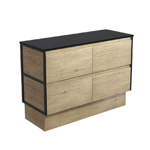 Fienza Amato 1200 On Kickboard 1193x460x850mm (Matte Black Frames) Scandi Oak (Cabinet Only) 120BSFK