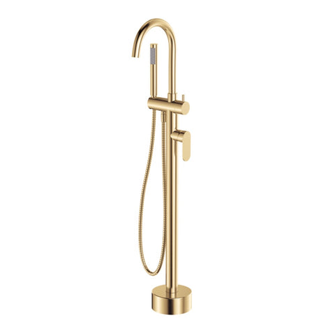 Fienza Empire Slim Floor Mounted Bath Mixer w/ Hand Shower Urban Brass 234113UB