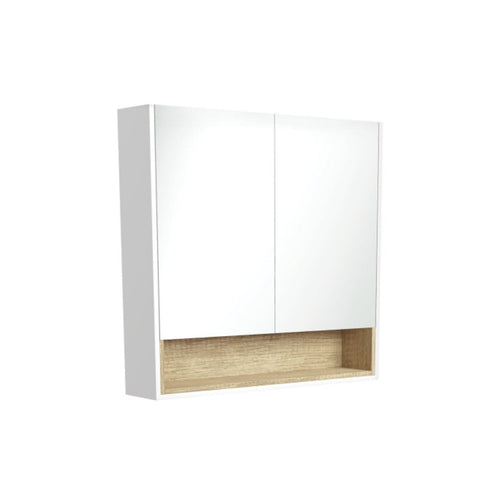 Fienza Universal Mirror Cabinet 900 w/ Display Shelf Satin White/Scandi Oak PSC900SMWS