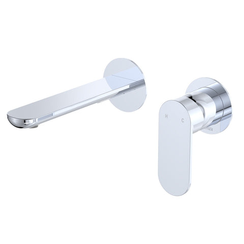 Fienza Empire Slim Basin/Bath Wall Mixer Set Round Plates 160mm Outlet Lead Free Chrome 234104-LF