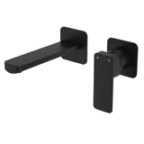 Fienza Tono Basin/Bath Wall Mixer Set Dress Kit Square Plates 160mm Outlet Lead Free Matte Black D233104B-LF