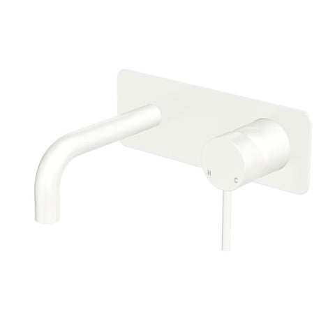 Fienza Kaya Basin/Bath Wall Mixer 130mm Outlet Set Dress Kit Rectangular Plt Lead Free Matte White D228106MW-130-LF