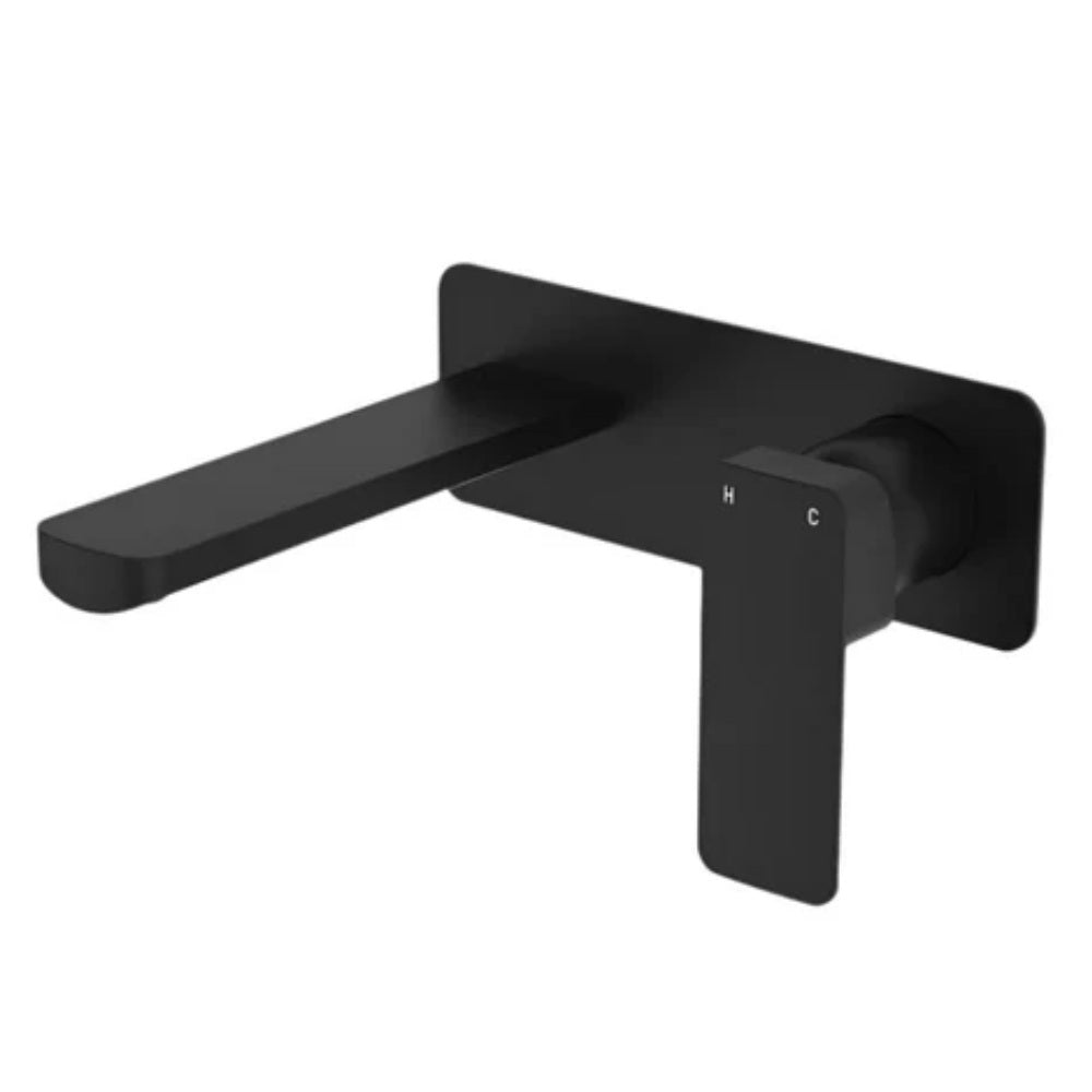 Fienza Tono Basin/Bath Wall Mixer Set Dress Kit Large Rectangular Plate 160mm Outlet Lead Free Matte Black D233106B-LF