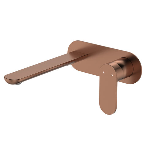 Fienza Empire Slim Basin/Bath Wall Mixer Set Oval Plate 200mm Outlet Lead Free Brushed Copper 234106CO-200-LF