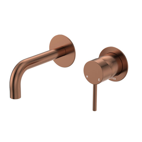 Fienza Kaya Basin/Bath Wall Mixer 130mm Outlet Set Dress Kit Round Plate Lead Free Brushed Copper D228104CO-130-LF