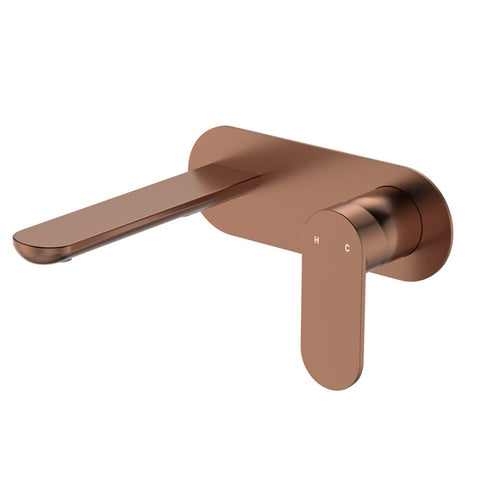Fienza Empire Slim Basin/Bath Wall Mixer Set Oval Plate 160mm Outlet Lead Free Brushed Copper 234106CO-LF
