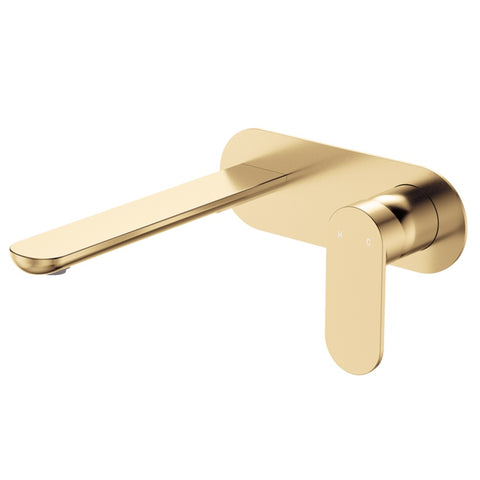 Fienza Empire Slim Basin/Bath Wall Mixer Set Oval Plate 200mm Outlet Lead Free Urban Brass 234106UB-200-LF