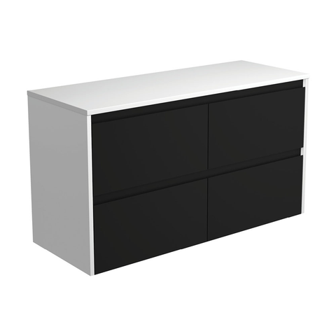 Fienza Amato 1200 Wall Hung Cabinet 1195x460x650mm (Satin White Panels) Satin Black (Cabinet Only) 120BBW