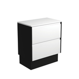 Fienza Amato 750 On Kickboard Cabinet 745x460x850mm (Satin Black Panels) Satin White (Cabinet Only) 75BWBK