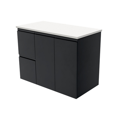 Fienza Fingerpull Wall Hung Cabinet 900mm Left Drawers Satin Black (Cabinet Only) 90ZBL