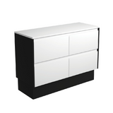 Fienza Amato 1200 On Kickboard 1195x460x850mm (Satin Black Panels) Satin White (Cabinet Only) 120BWBK