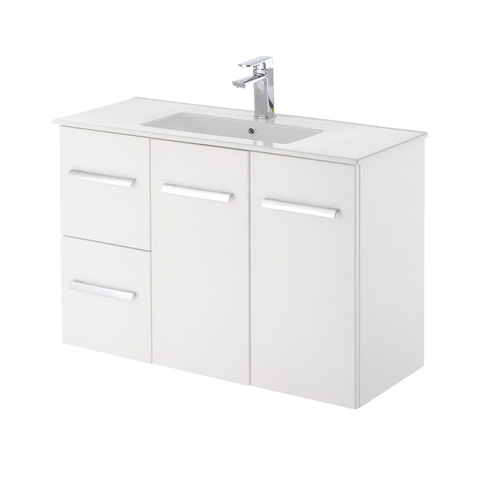 Fienza Delgado Wall Hung Cabinet Only Left Hand Drawers 900mm Gloss White (Cabinet Only) 90DL-C