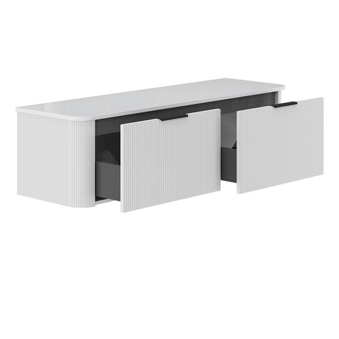 Fienza Minka 1500 Curved Wall Hung Cabinet Only 2 Drawers 1490x460x400mm Satin White (Cabinet Only) 150UW-C