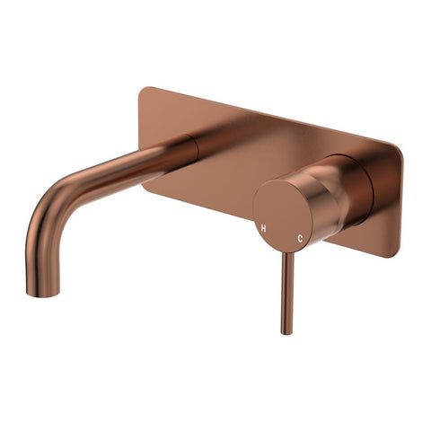 Fienza Kaya Basin/Bath Wall Mixer 130mm Outlet Set Dress Kit Rectangular Plt Lead Free Brushed Copper D228106CO-130-LF